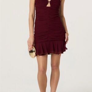 Astr Burgundy Ruched Mini Dress